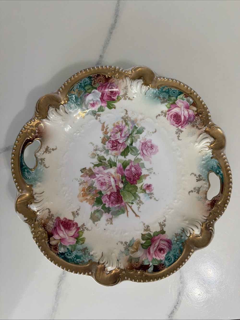Floral Porcelain Serving Tray with Gold Trim